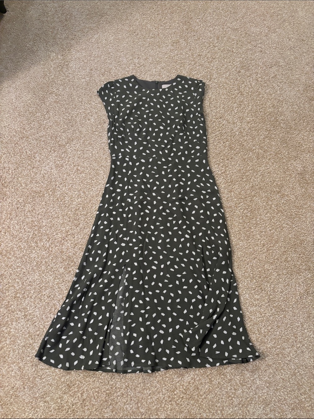 Women's Green & White Printed Cap-Sleeve Midi Dress